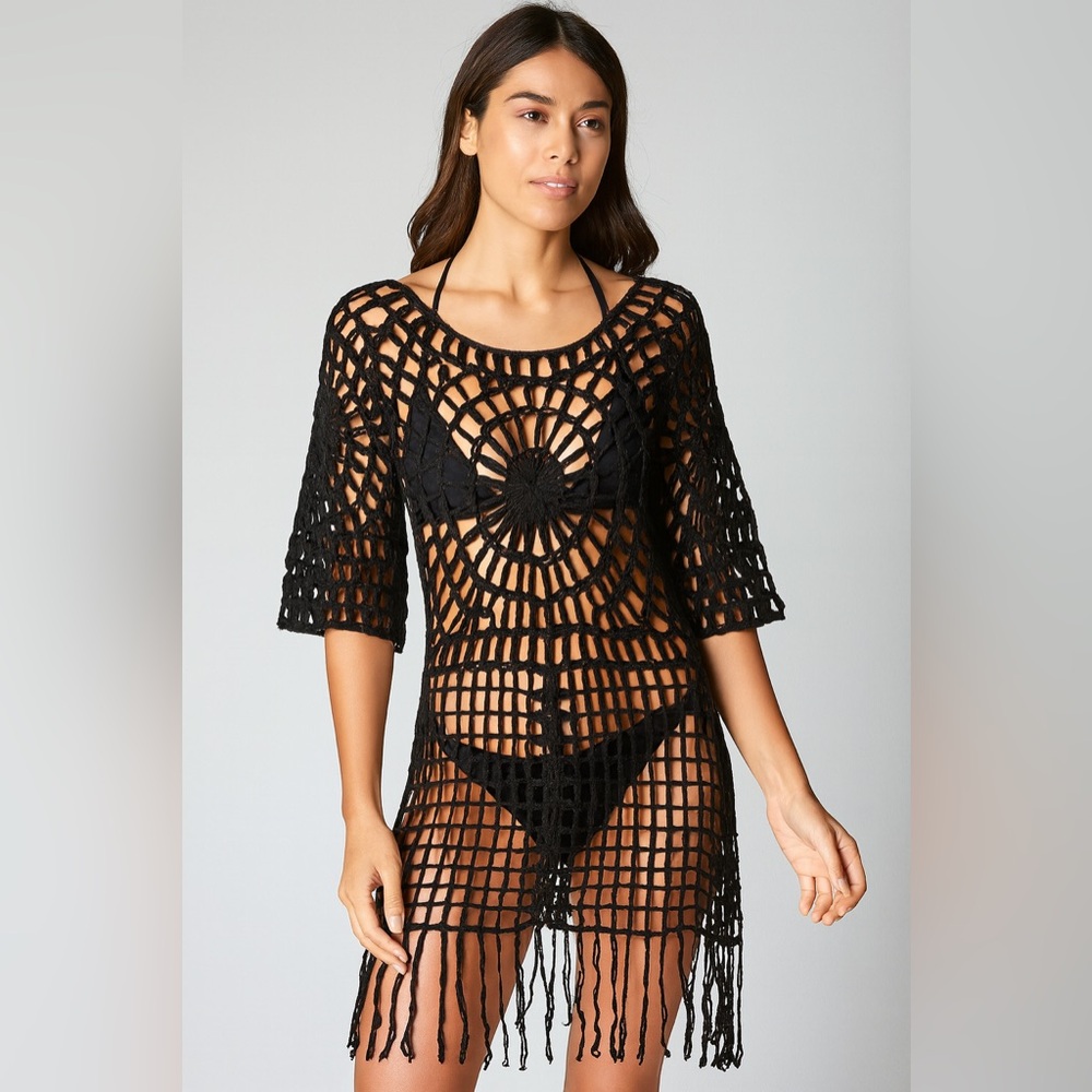 Pretty Angel open knit crochet swimsuit cover up black